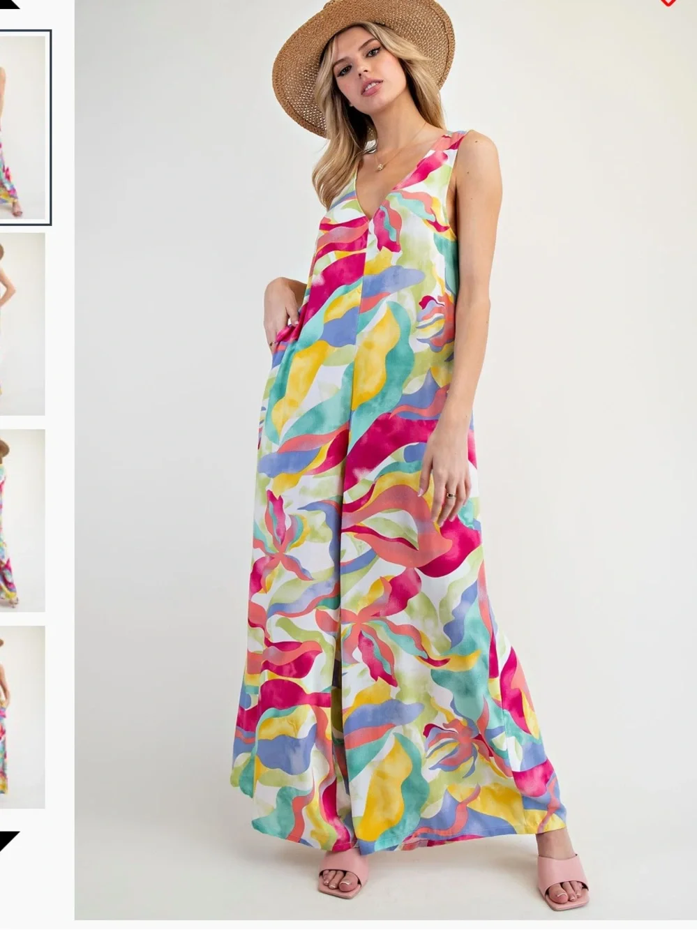 Easel V NECK PRINTED RAYON CHALLIS JUMPSUIT PANTS - Picture 3 of 4